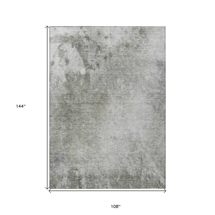 9' X 12' Gray And Off White Abstract Washable Indoor Outdoor Area Rug