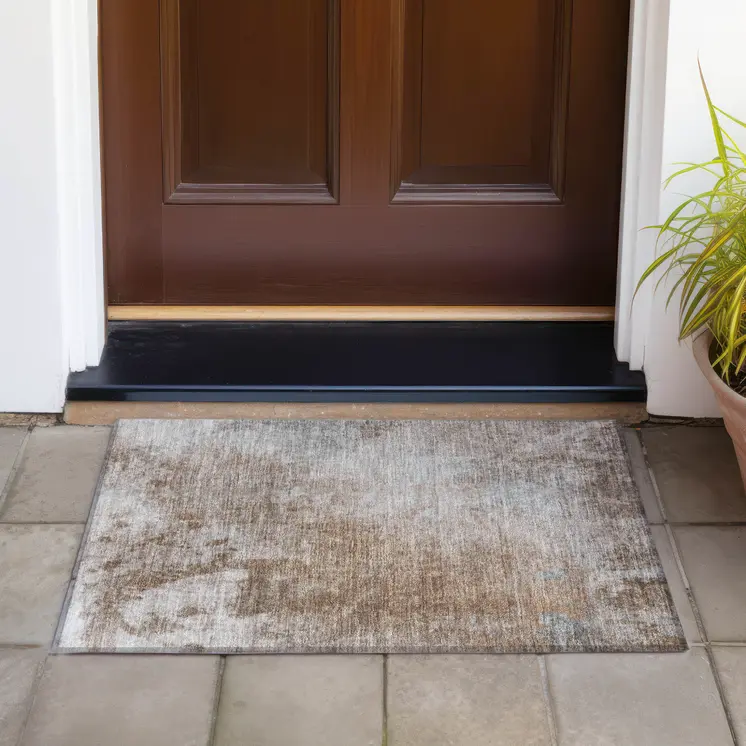 2' X 3' Brown And Off White Abstract Washable Indoor Outdoor Area Rug