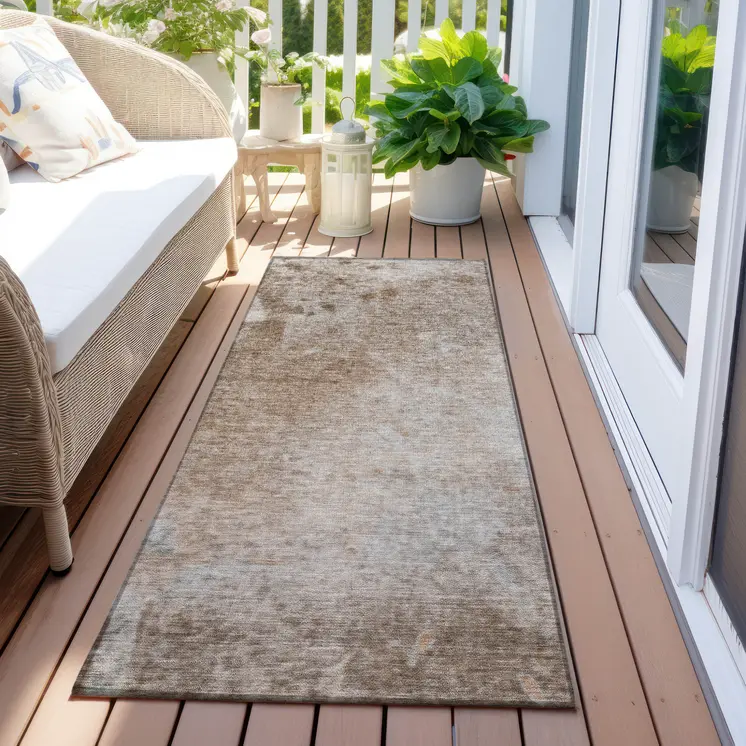 8' Brown And Off White Abstract Washable Indoor Outdoor Runner Rug