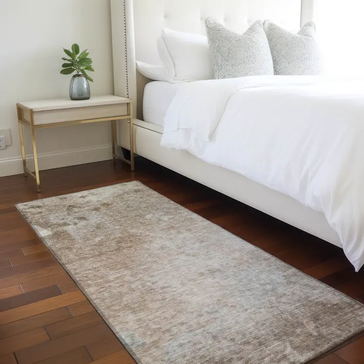 8' Brown And Off White Abstract Washable Indoor Outdoor Runner Rug