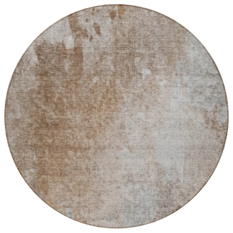 8' Round Brown and Off White Round Abstract Washable Non Skid Indoor Outdoor Area Rug