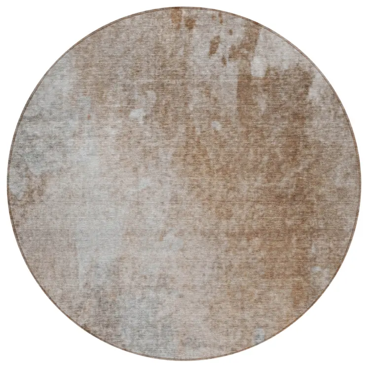 8' Round Brown and Off White Round Abstract Washable Non Skid Indoor Outdoor Area Rug