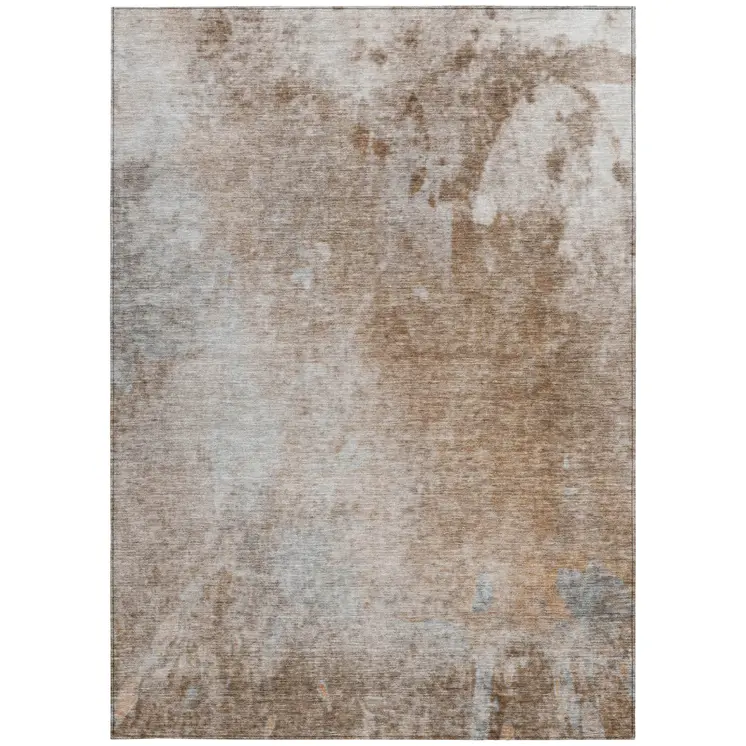 10' X 14' Brown and Off White Abstract Washable Non Skid Indoor Outdoor Area Rug