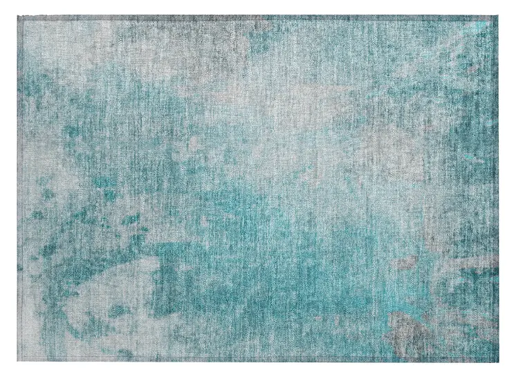 2' X 3' Teal Abstract Washable Non Skid Indoor Outdoor Area Rug