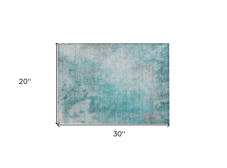 2' X 3' Teal Abstract Washable Non Skid Indoor Outdoor Area Rug