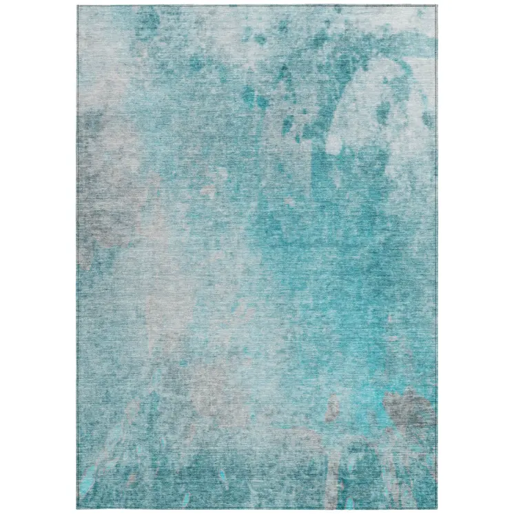 8' X 10' Teal Abstract Washable Non Skid Indoor Outdoor Area Rug