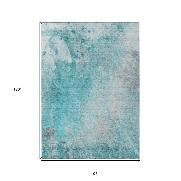 8' X 10' Teal Abstract Washable Non Skid Indoor Outdoor Area Rug