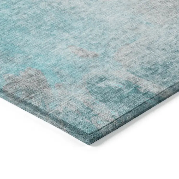 8' X 10' Teal Abstract Washable Non Skid Indoor Outdoor Area Rug