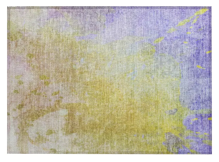 2' X 3' Blue Gold and Wheat Abstract Washable Non Skid Indoor Outdoor Area Rug