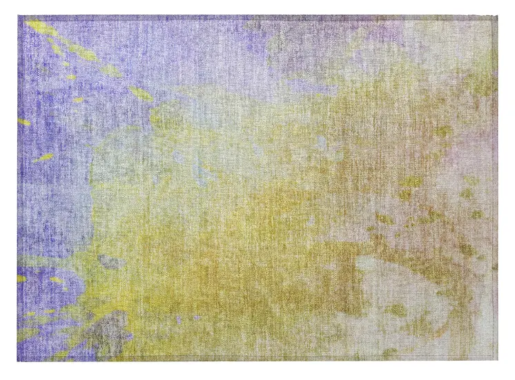 2' X 3' Blue Gold and Wheat Abstract Washable Non Skid Indoor Outdoor Area Rug