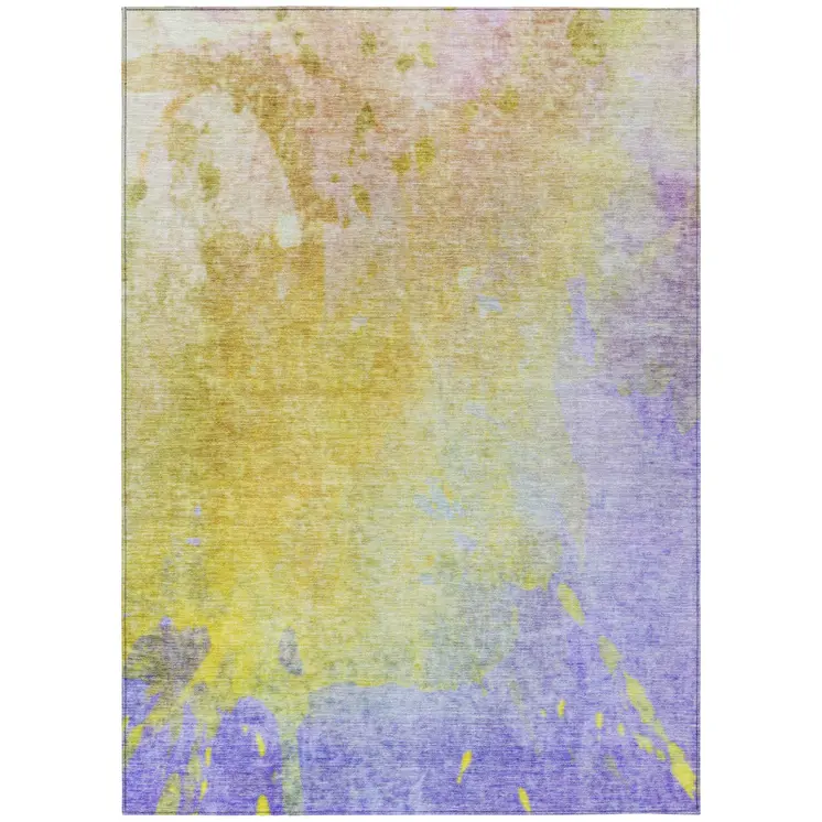 3' X 5' Blue Gold and Wheat Abstract Washable Non Skid Indoor Outdoor Area Rug