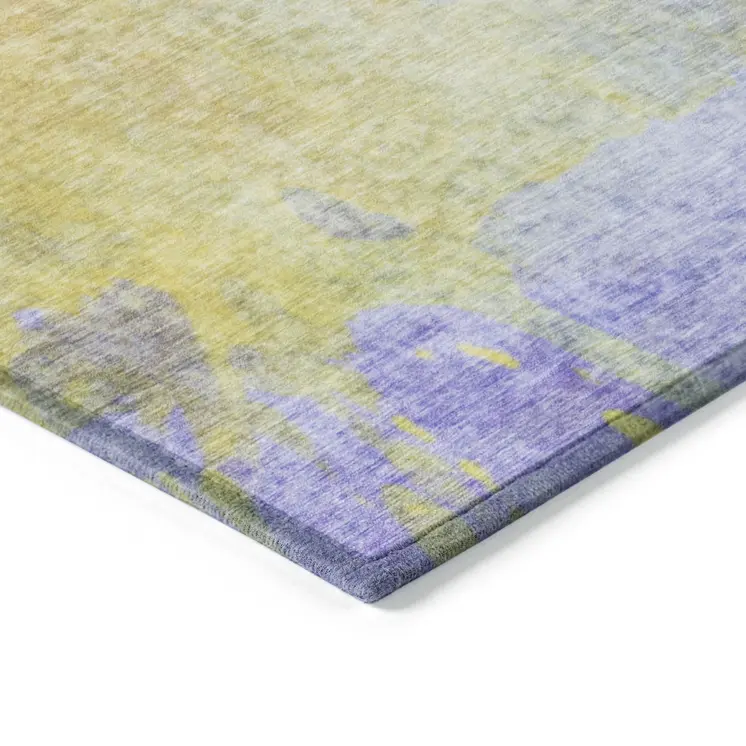 8' Blue Gold And Wheat Round Abstract Washable Indoor Outdoor Area Rug