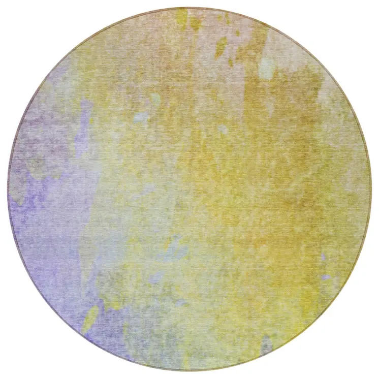 8' Blue Gold And Wheat Round Abstract Washable Indoor Outdoor Area Rug