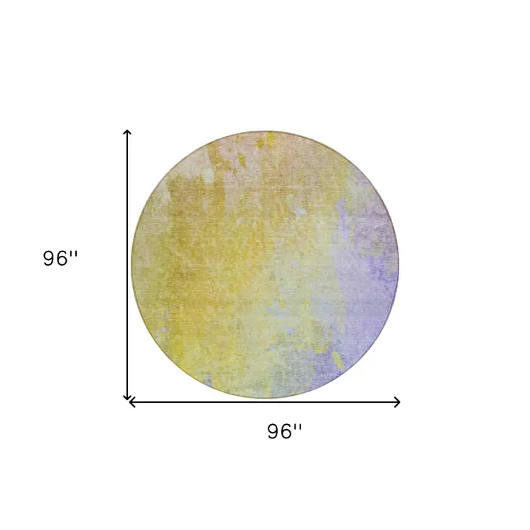 8' Blue Gold And Wheat Round Abstract Washable Indoor Outdoor Area Rug