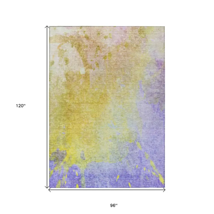 8' X 10' Blue Gold And Wheat Abstract Washable Indoor Outdoor Area Rug