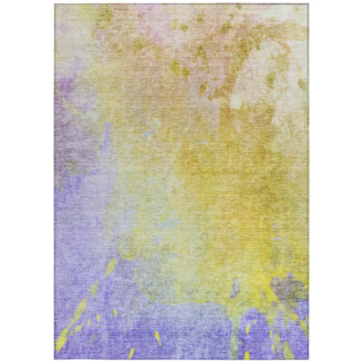 8' X 10' Blue Gold And Wheat Abstract Washable Indoor Outdoor Area Rug
