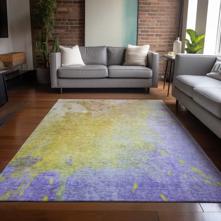 8' X 10' Blue Gold And Wheat Abstract Washable Indoor Outdoor Area Rug