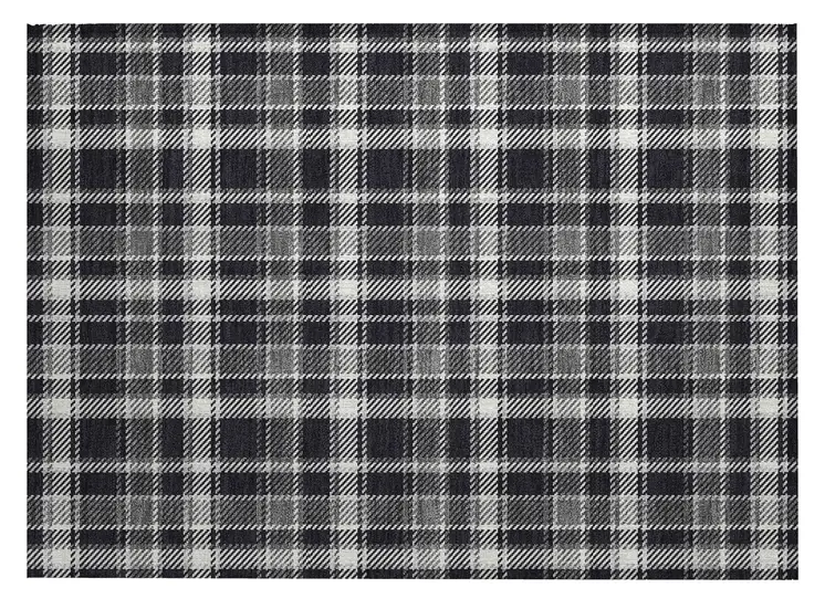 2' X 3' Black Gray and White Plaid Washable Non Skid Indoor Outdoor Area Rug