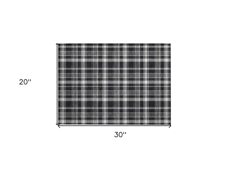 2' X 3' Black Gray and White Plaid Washable Non Skid Indoor Outdoor Area Rug