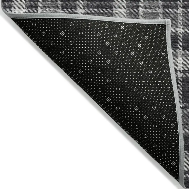 5' X 8' Black Gray and White Plaid Washable Non Skid Indoor Outdoor Area Rug