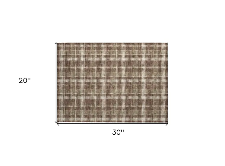 2' X 3' Chocolate and Ivory Plaid Washable Non Skid Indoor Outdoor Area Rug