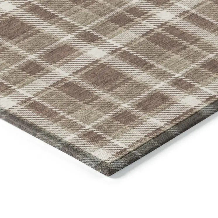 3' X 5' Chocolate and Ivory Plaid Washable Non Skid Indoor Outdoor Area Rug