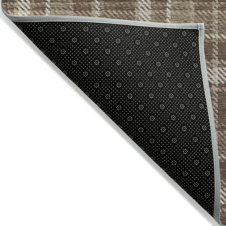 10' X 14' Chocolate and Ivory Plaid Washable Non Skid Indoor Outdoor Area Rug