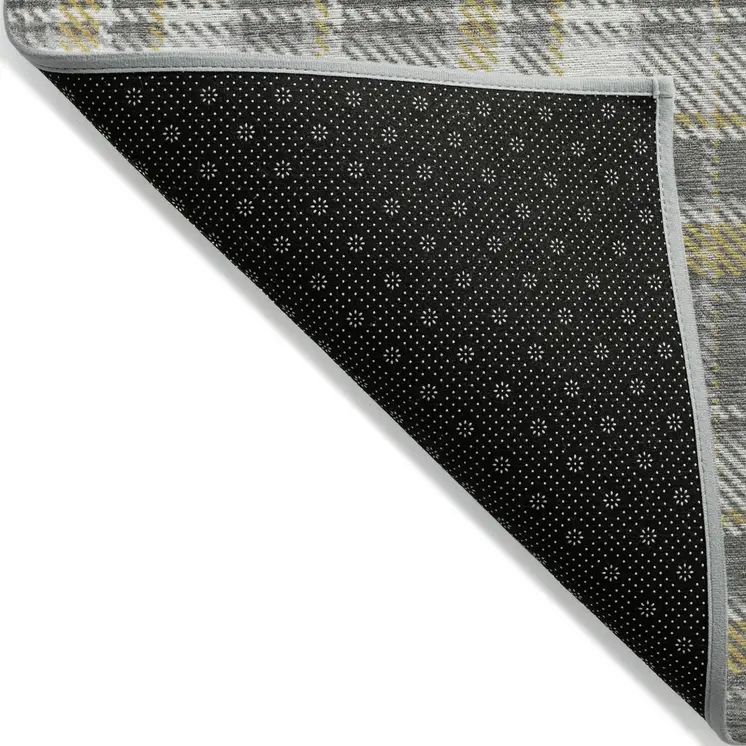 5' X 8' Gray Yellow and White Plaid Washable Non Skid Indoor Outdoor Area Rug