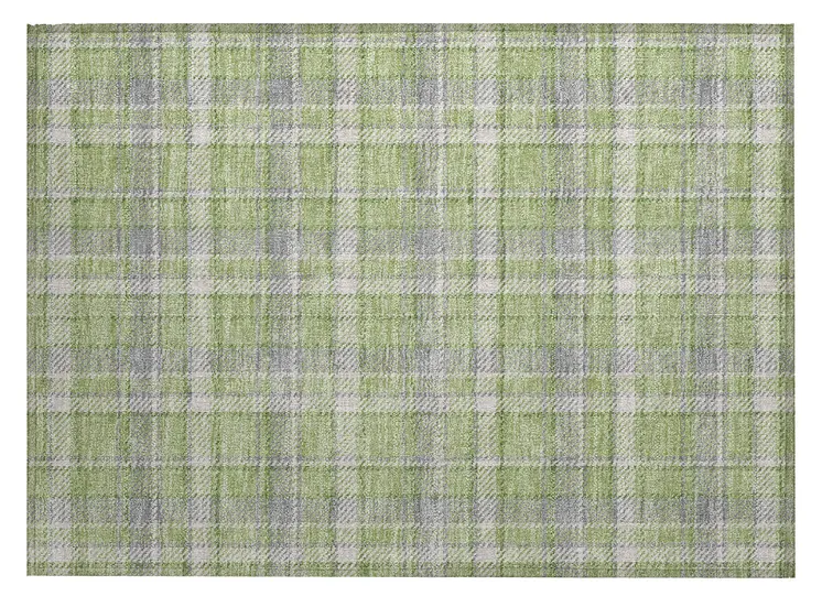 2' X 3' Green and Gray Plaid Washable Non Skid Indoor Outdoor Area Rug