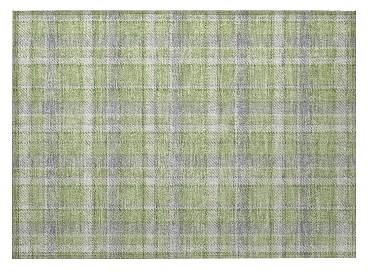 2' X 3' Green and Gray Plaid Washable Non Skid Indoor Outdoor Area Rug