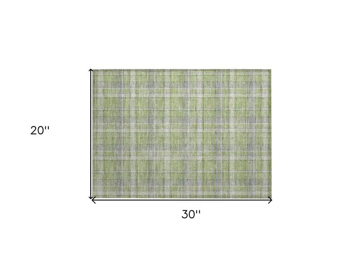 2' X 3' Green and Gray Plaid Washable Non Skid Indoor Outdoor Area Rug