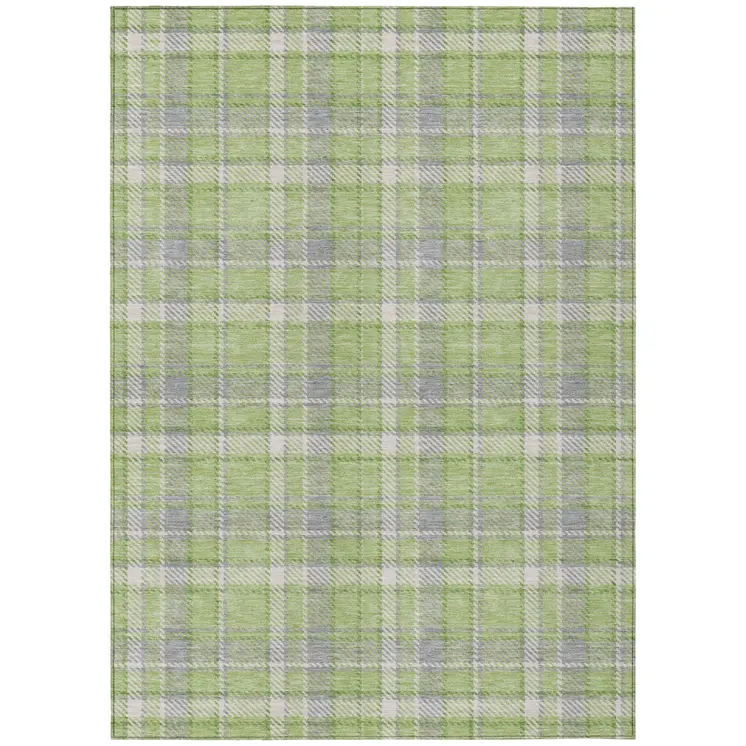 9' X 12' Green and Gray Plaid Washable Non Skid Indoor Outdoor Area Rug