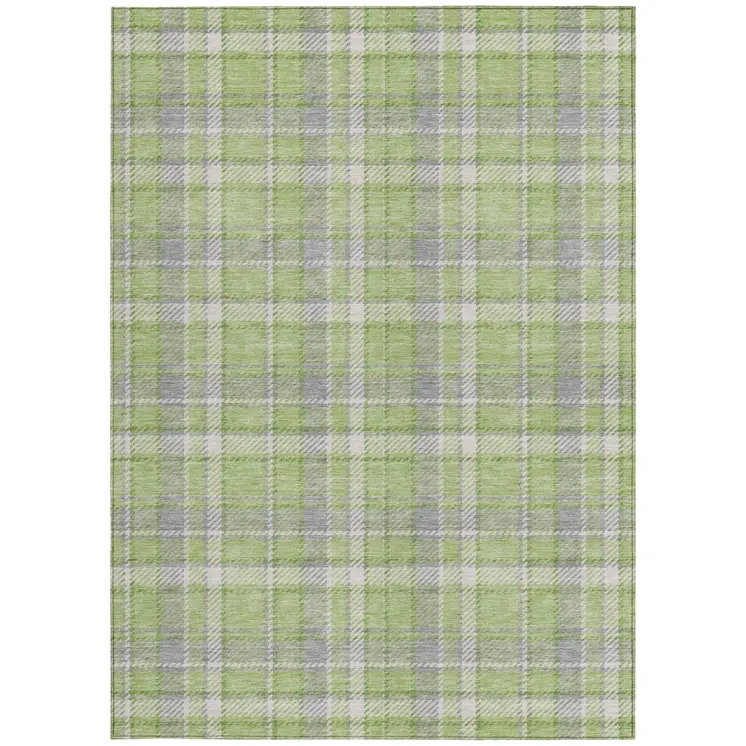10' X 14' Green and Gray Plaid Washable Non Skid Indoor Outdoor Area Rug