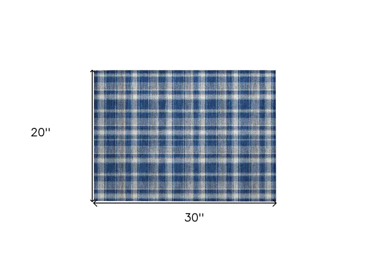 2' X 3' Navy and Ivory Plaid Washable Non Skid Indoor Outdoor Area Rug