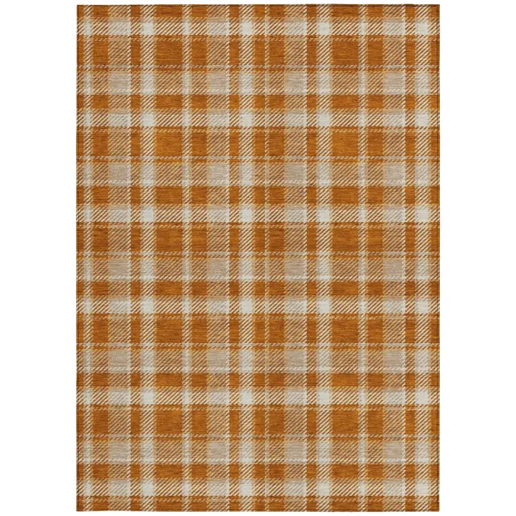 3' X 5' Orange And Ivory Plaid Washable Indoor Outdoor Area Rug