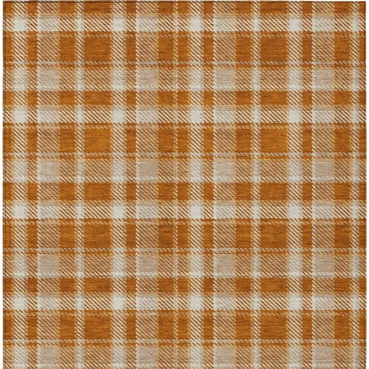 10' X 14' Orange and Ivory Plaid Vacuum or Hose Rinse Non Skid Indoor Outdoor Area Rug