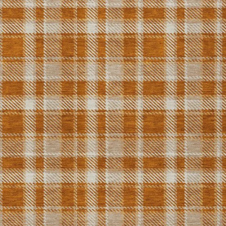 10' X 14' Orange and Ivory Plaid Vacuum or Hose Rinse Non Skid Indoor Outdoor Area Rug