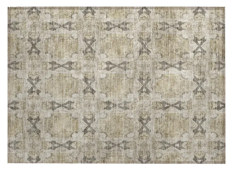 2' X 3' Beige and Gray Floral Medallion Washable Non Skid Indoor Outdoor Area Rug