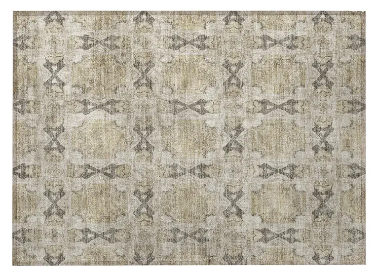 2' X 3' Beige and Gray Floral Medallion Washable Non Skid Indoor Outdoor Area Rug