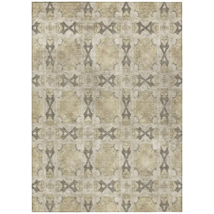 10' X 14' Beige and Gray Floral Medallion Washable Non Skid Indoor Outdoor Area Rug