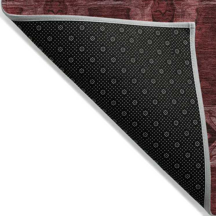 9' X 12' Burgundy and Black Floral Medallion Washable Non Skid Indoor Outdoor Area Rug