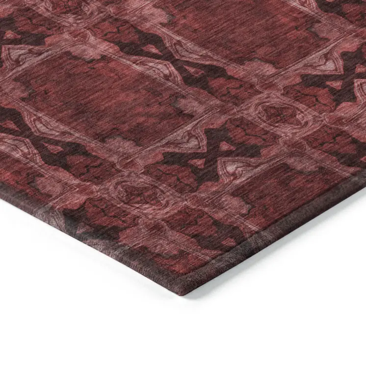 9' X 12' Burgundy and Black Floral Medallion Washable Non Skid Indoor Outdoor Area Rug