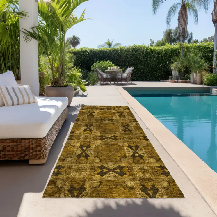 8' Runner Chocolate Floral Medallion Washable Non Skid Indoor Outdoor Runner Rug