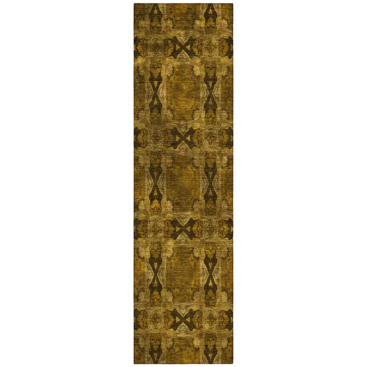 8' Runner Chocolate Floral Medallion Washable Non Skid Indoor Outdoor Runner Rug