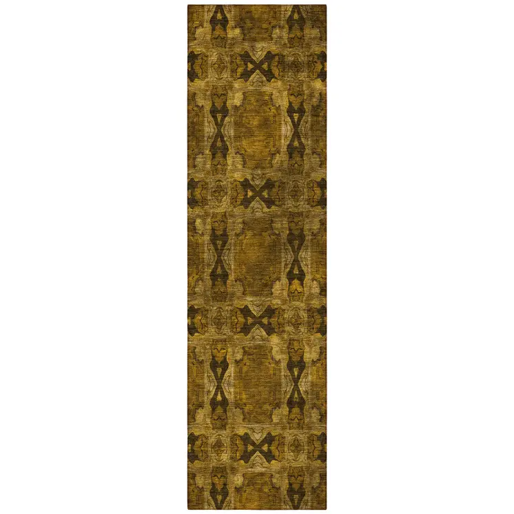 8' Runner Chocolate Floral Medallion Washable Non Skid Indoor Outdoor Runner Rug