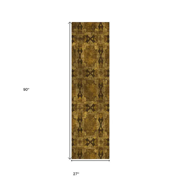 8' Runner Chocolate Floral Medallion Washable Non Skid Indoor Outdoor Runner Rug
