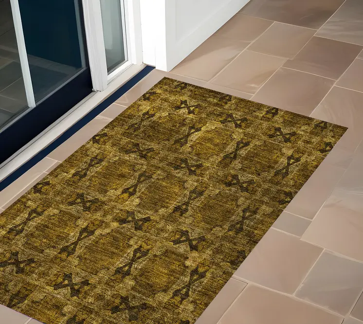 3' X 5' Chocolate Floral Medallion Washable Non Skid Indoor Outdoor Area Rug