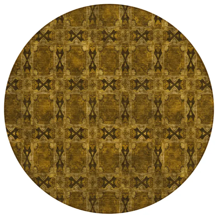 8' Round Chocolate Round Floral Medallion Washable Non Skid Indoor Outdoor Area Rug