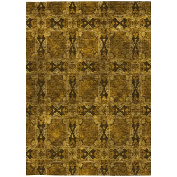 9' X 12' Chocolate Floral Medallion Washable Non Skid Indoor Outdoor Area Rug