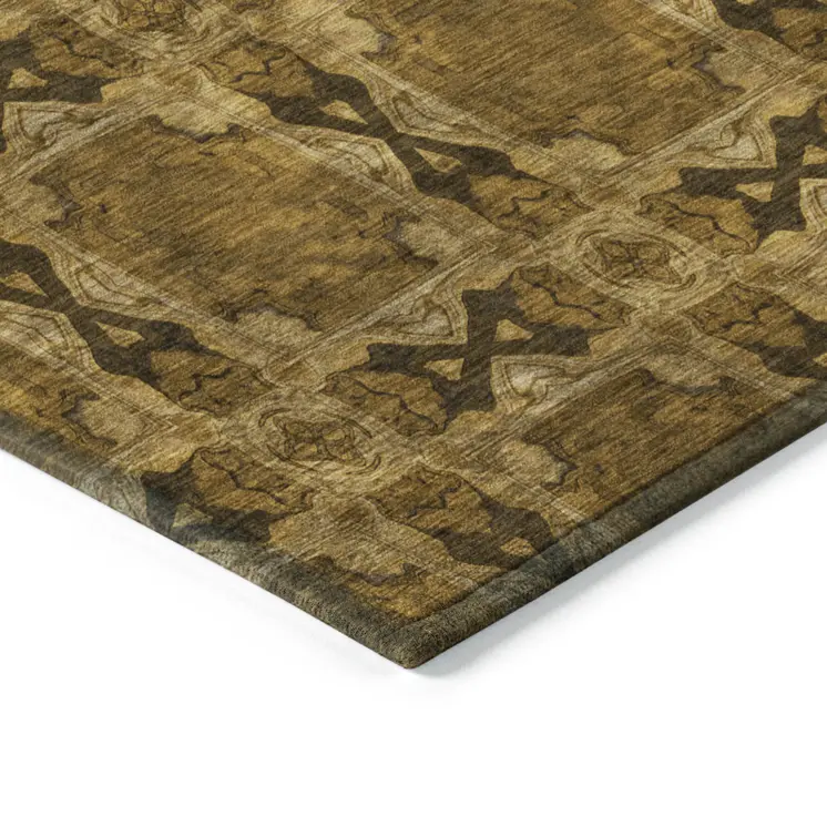 9' X 12' Chocolate Floral Medallion Washable Non Skid Indoor Outdoor Area Rug